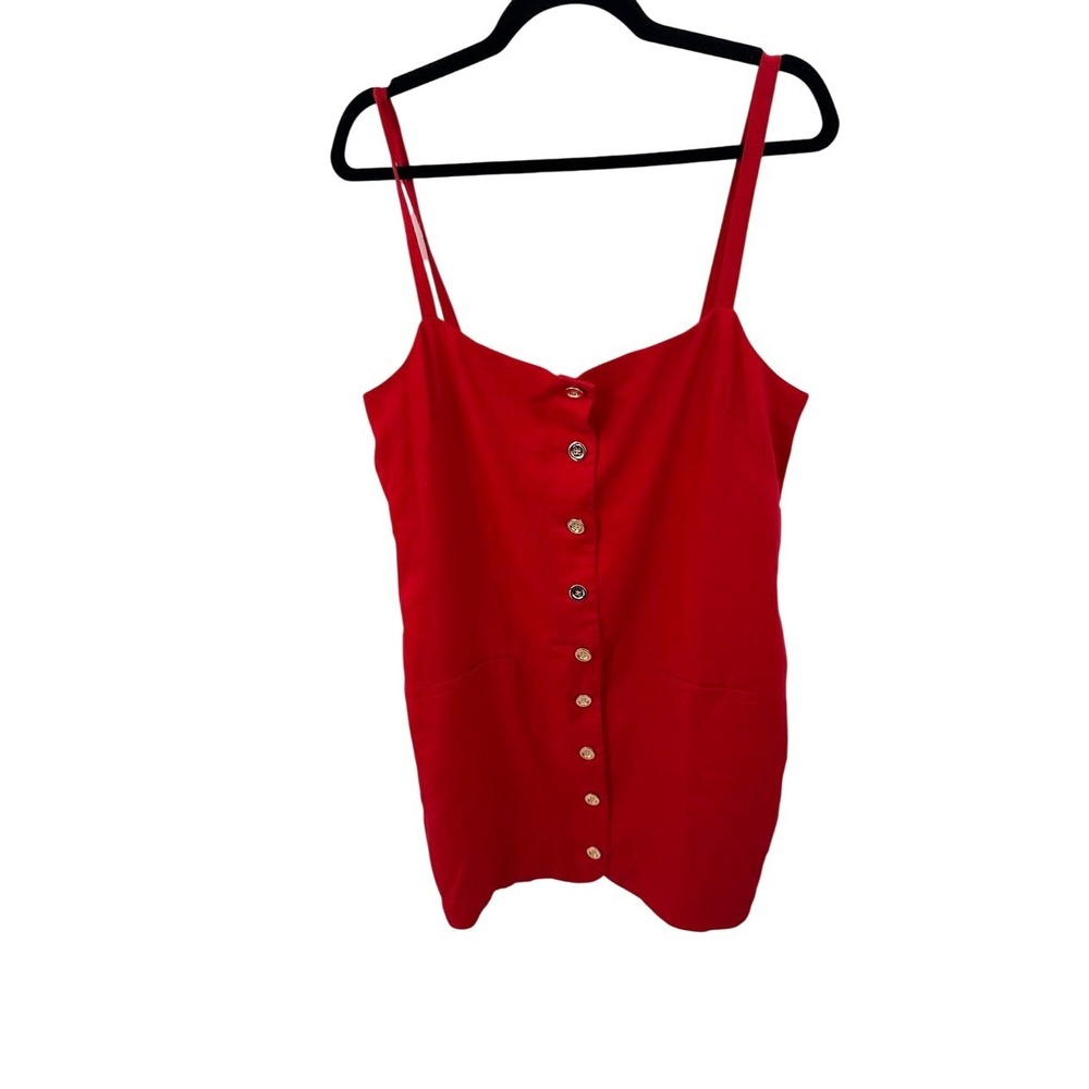 J.Crew Claudia Red Linen Button Front Mini Dress Gold Buttons Size Large Tall - Picture 2 of 8